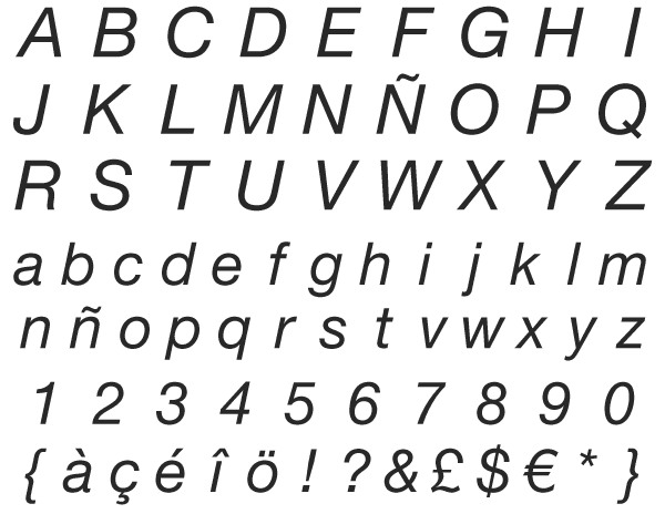 Helvetica, en su versión italic